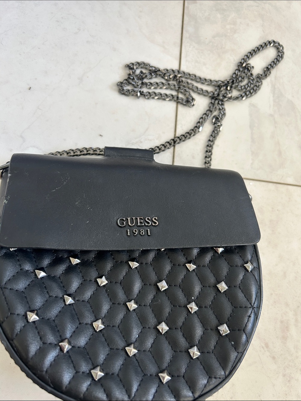 Guess bag Black Quilted Studded Crossbody Bag